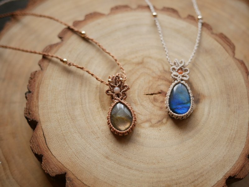 N14 拉长石 l 南美蜡线 l 手工编织 l 项链 - 项链 - 半宝石 卡其色