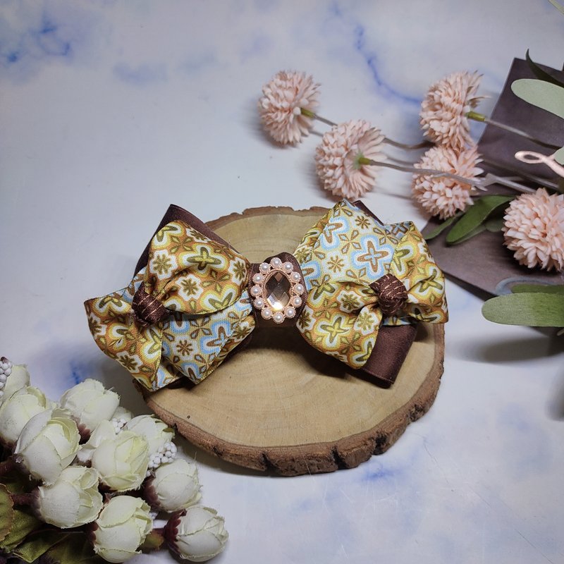 普普风立体手缝蝴蝶结弹簧夹鸭嘴夹 - 发饰 - 棉．麻 橘色