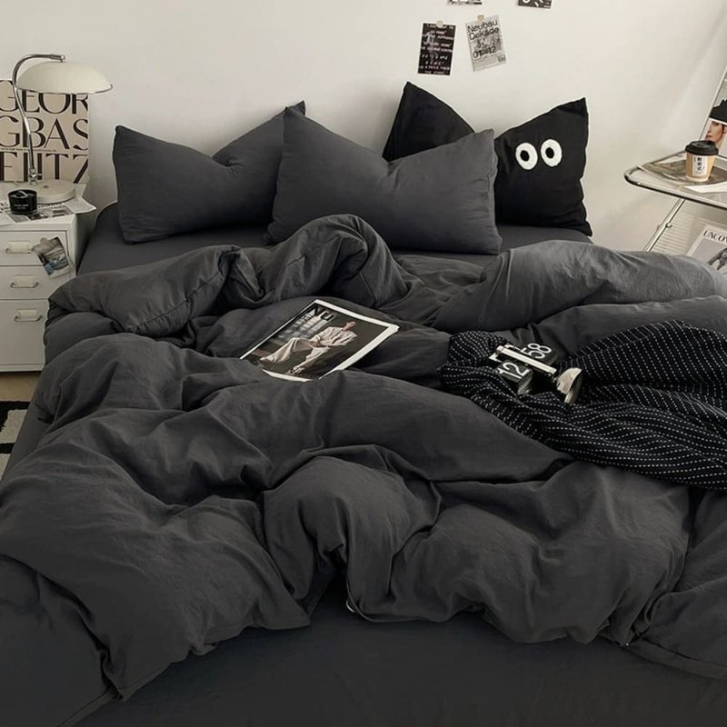 炭焙芝麻 台湾制 舒柔棉 素色 单人/双人/加大 薄床包被套组 - 寝具 - 其他材质 