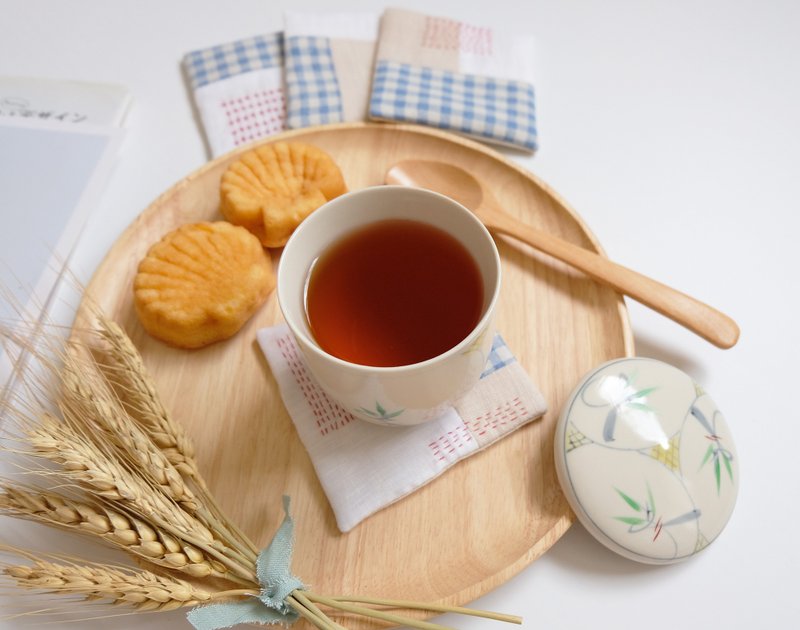 Little Things Coaster Set 005- Blue Gingham (4 Pieces /Set ) - 杯垫 - 棉．麻 蓝色