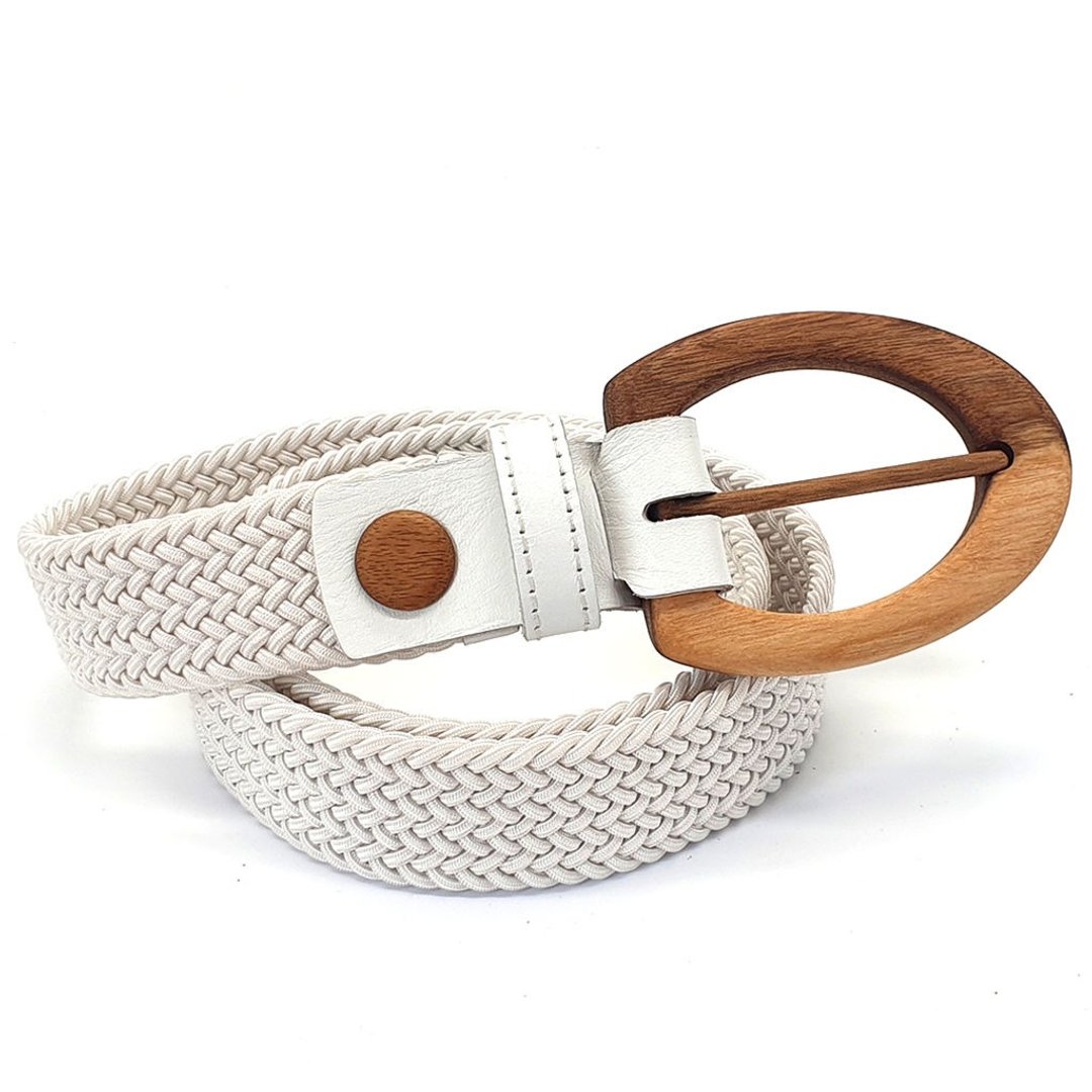 Wood Belt Yellowstone Clever 317 - 胡桃木 白色编织棉绳皮带 - 皮带/腰带 - 木头 白色