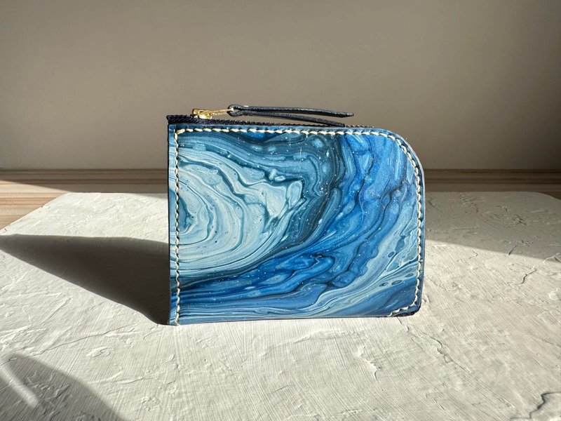 不撞包流动系列限定款植鞣革全真皮L型拉链零钱包/短夹 - 皮夹/钱包 - 真皮 蓝色