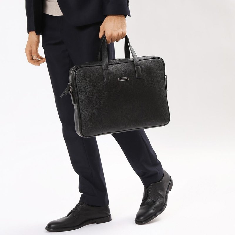 CERRUTI 1881 限量2折 顶级小牛皮公文包/肩背包 全新专柜展示品 - 侧背包/斜挎包 - 真皮 黑色