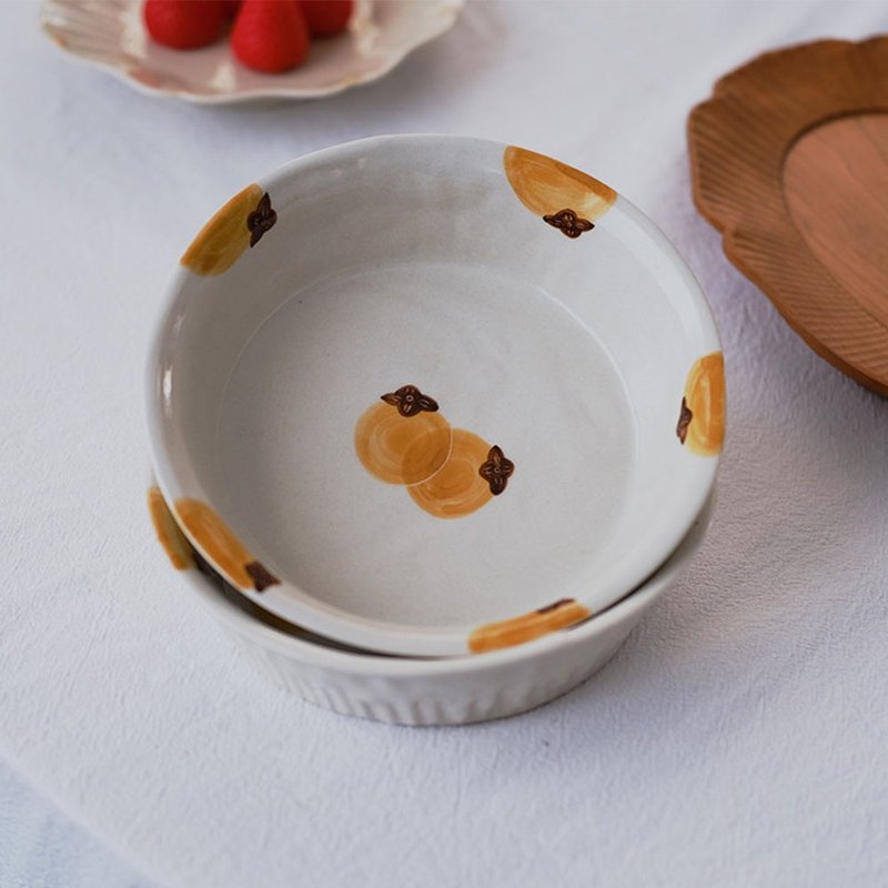 日式柿子陶瓷菜盤 / ins風深盤甜品盤 / 家用水果盤 - 盘子/餐盘/盘架 - 瓷 橘色