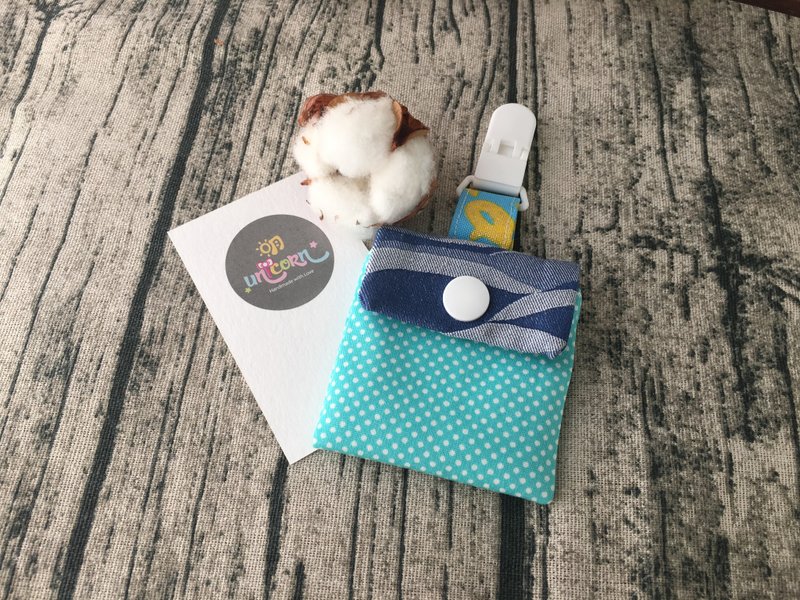 牛仔布水玉点点平安符袋 幸运袋 平安符夹 护身符 香火 明unicorn - 围嘴/口水巾 - 棉．麻 蓝色