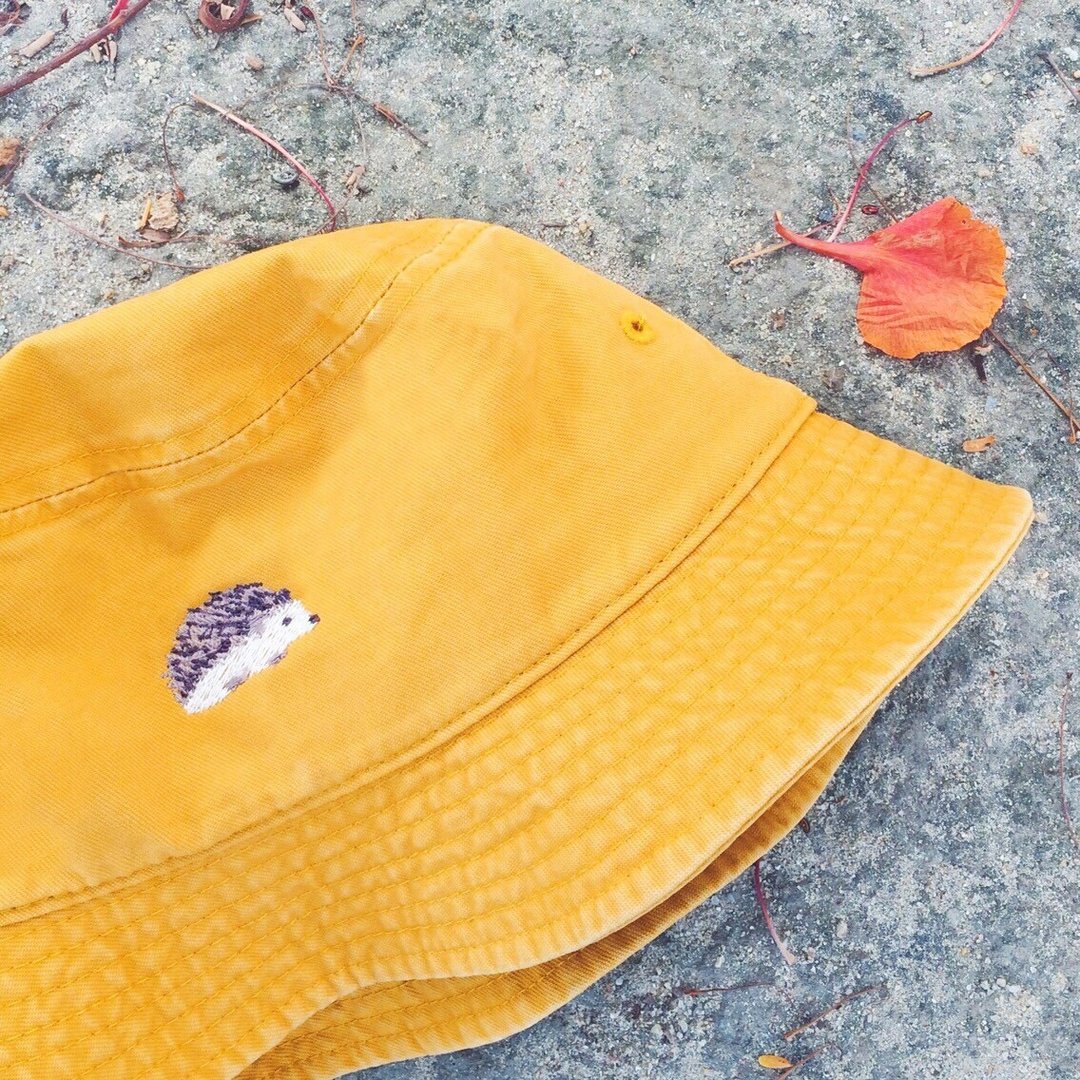 bucket hat - hedgehog - embroidery - 4 Colors - 帽子 - 棉 多色