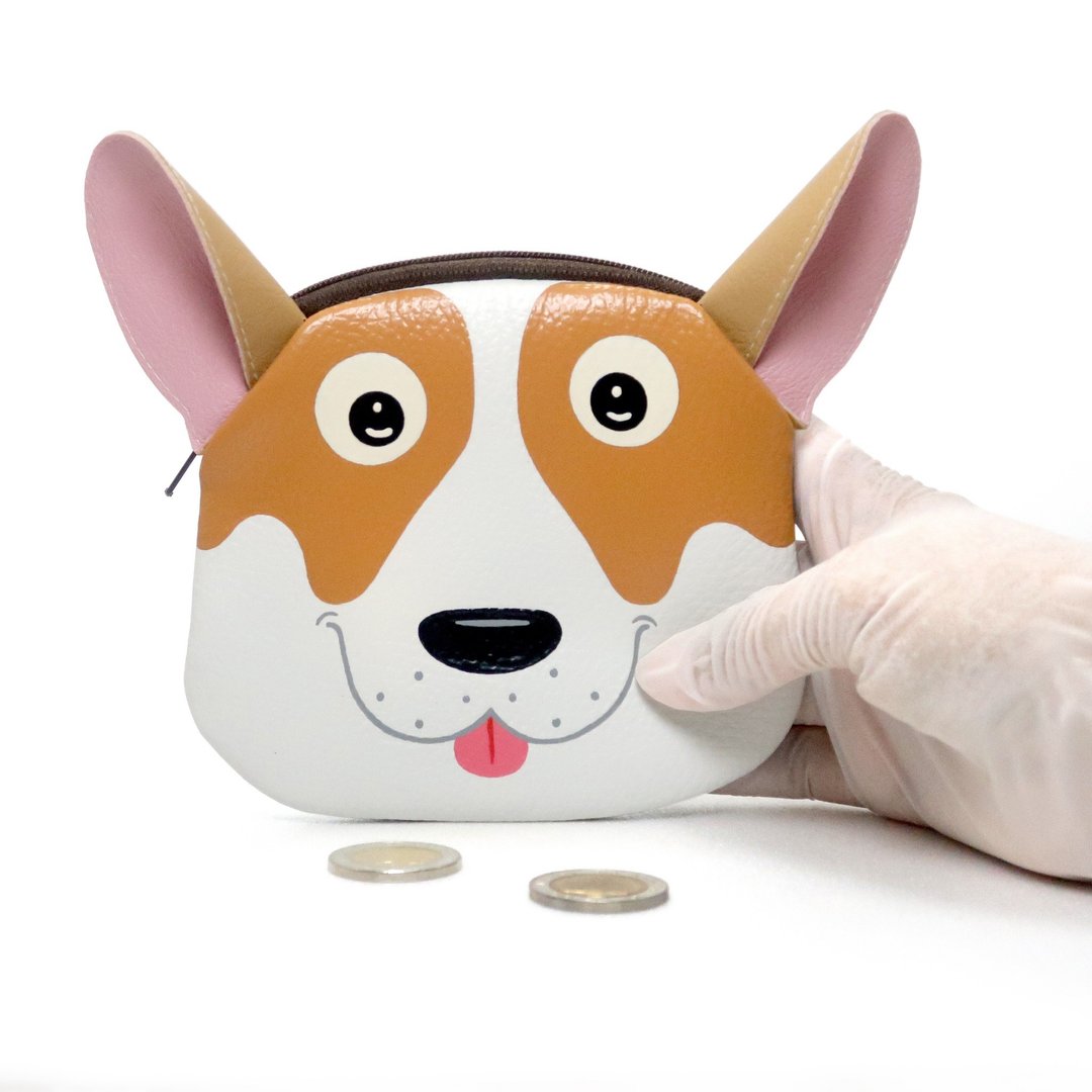 【雙11折扣】Welsh corgi coin purse ,small wallet bag with zip.various card pockets. - 零钱包 - 人造皮革 白色