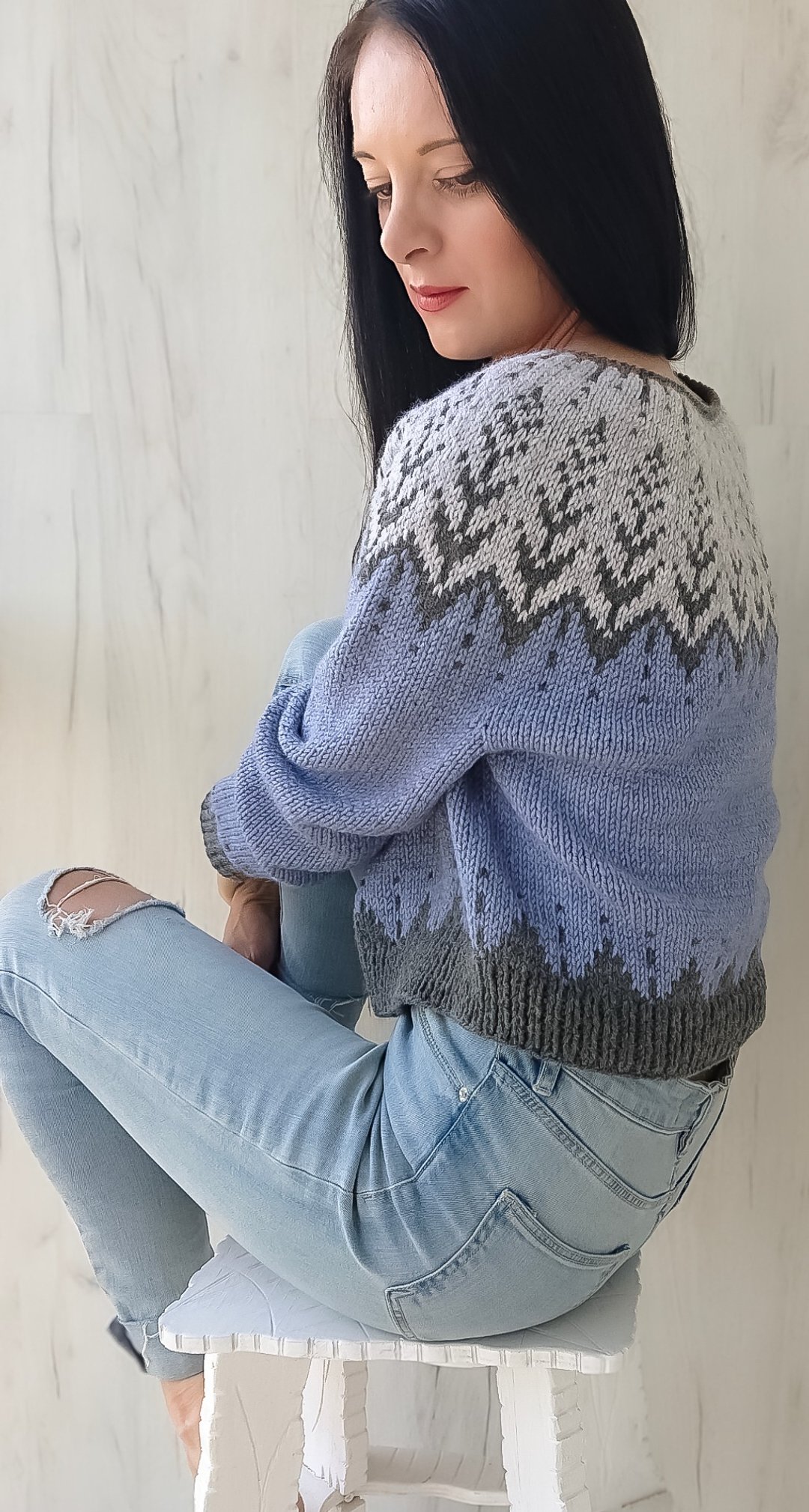Fair island handmade jacket Nordic button sweater Wool blue gray cardigan - 女装针织衫/毛衣 - 羊毛 