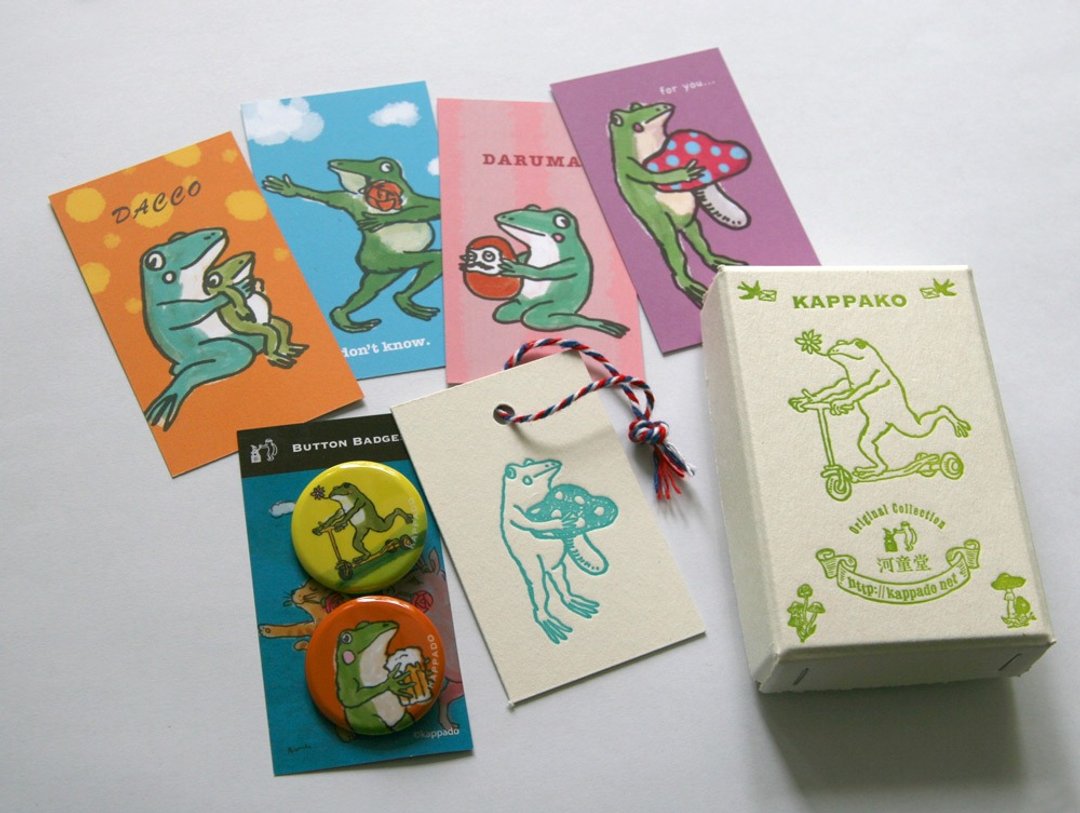 Letterpress printing blue frog goods set - 卡片/明信片 - 纸 粉红色