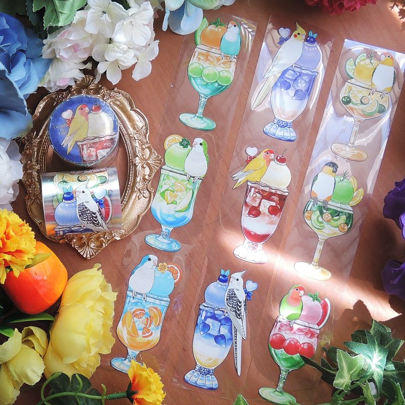 鹦鹉的光之饮品亮面PET胶带+带离型纸+ - 纸胶带 - 塑料 多色