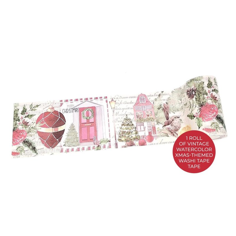 Vintage Christmas Holiday Washi Sticker Tape -extra wide tap - 纸胶带 - 纸 多色