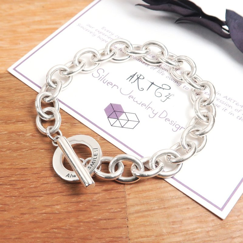 刻字订制 经典厚版 OT扣圆圈手链【短句刻字版】 925纯银手链 - 手链/手环 - 纯银 银色