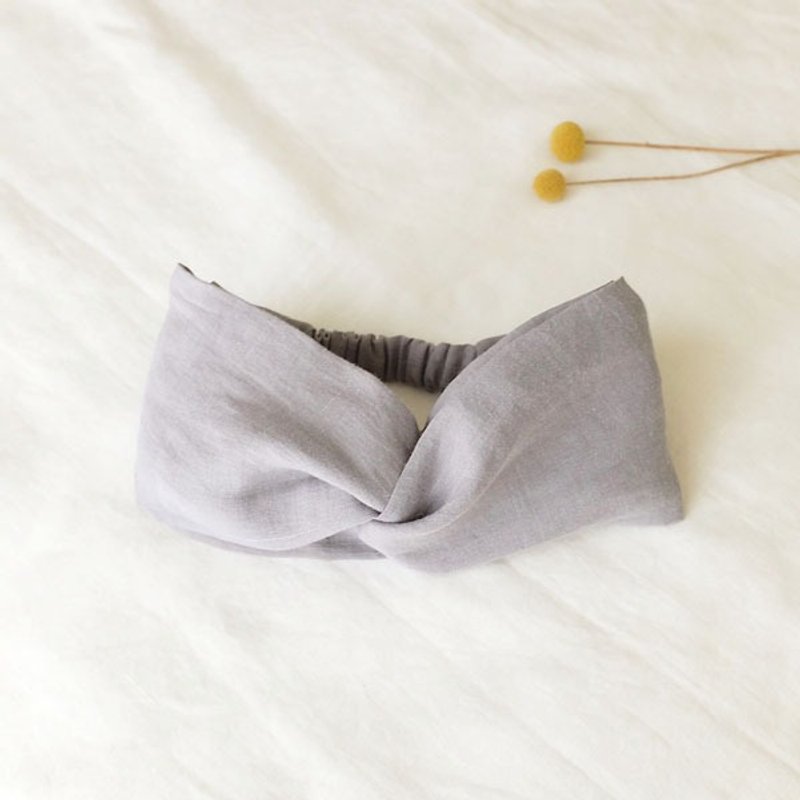 自然风宽发带。深灰苎麻（再加宽版） - 发饰 - 棉．麻 灰色