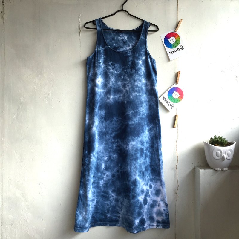 手染 绑染 扎染 纯棉洋装 - 裙子 - 棉．麻 蓝色