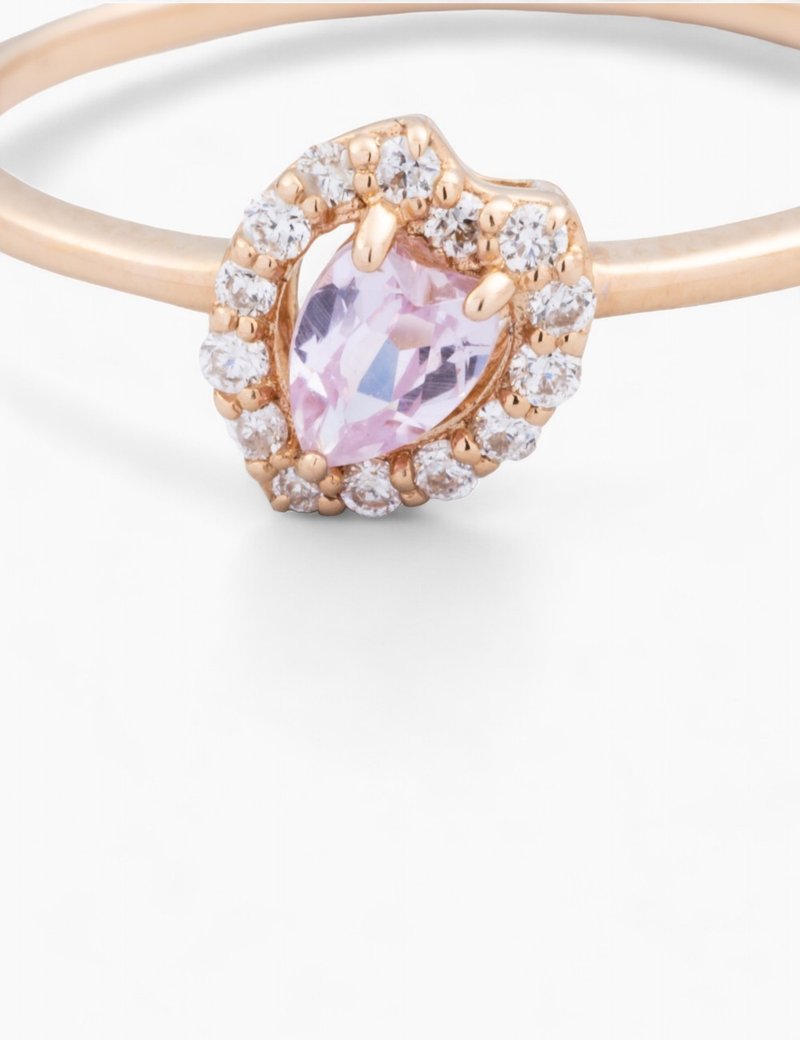 K10粉红金粉红蓝宝石/钻石戒指 - 戒指 - 宝石 粉红色