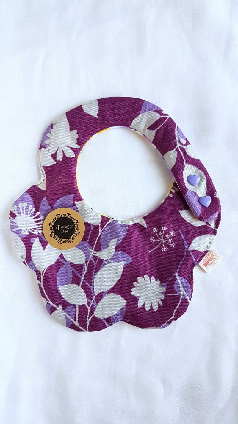 (花卉-牛津棉)双面造型围兜.口水巾 - 围嘴/口水巾 - 棉．麻 紫色