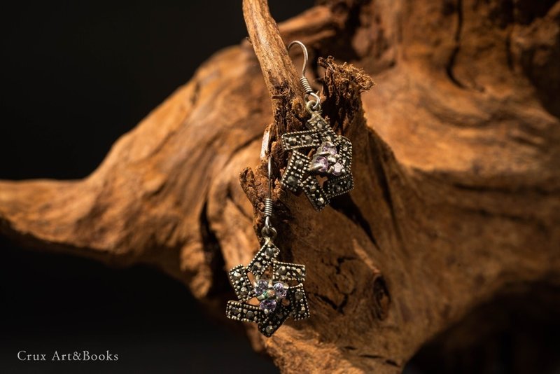 【CRUXART】西洋首饰珠宝-轻奢小品-复古紫晶花形耳环-欧洲 - 耳环/耳夹 - 纯银 银色