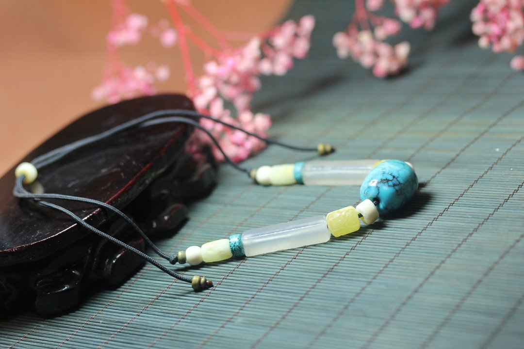 天然绿松石 锁骨链 桶珠项链 - 项链 - 玉石 绿色