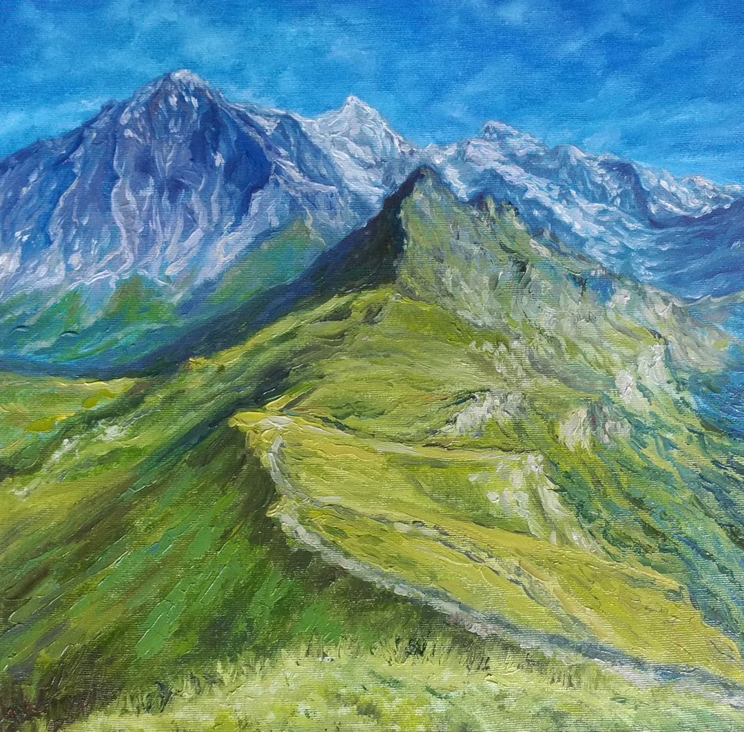 阿尔卑斯山油画 山脉风景油画 山脉原图 - 墙贴/壁贴 - 其他材质 绿色