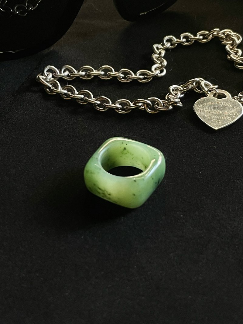 天然和田玉碧玉方戒  港码16  绿蕴#300 - 戒指 - 玉石 绿色