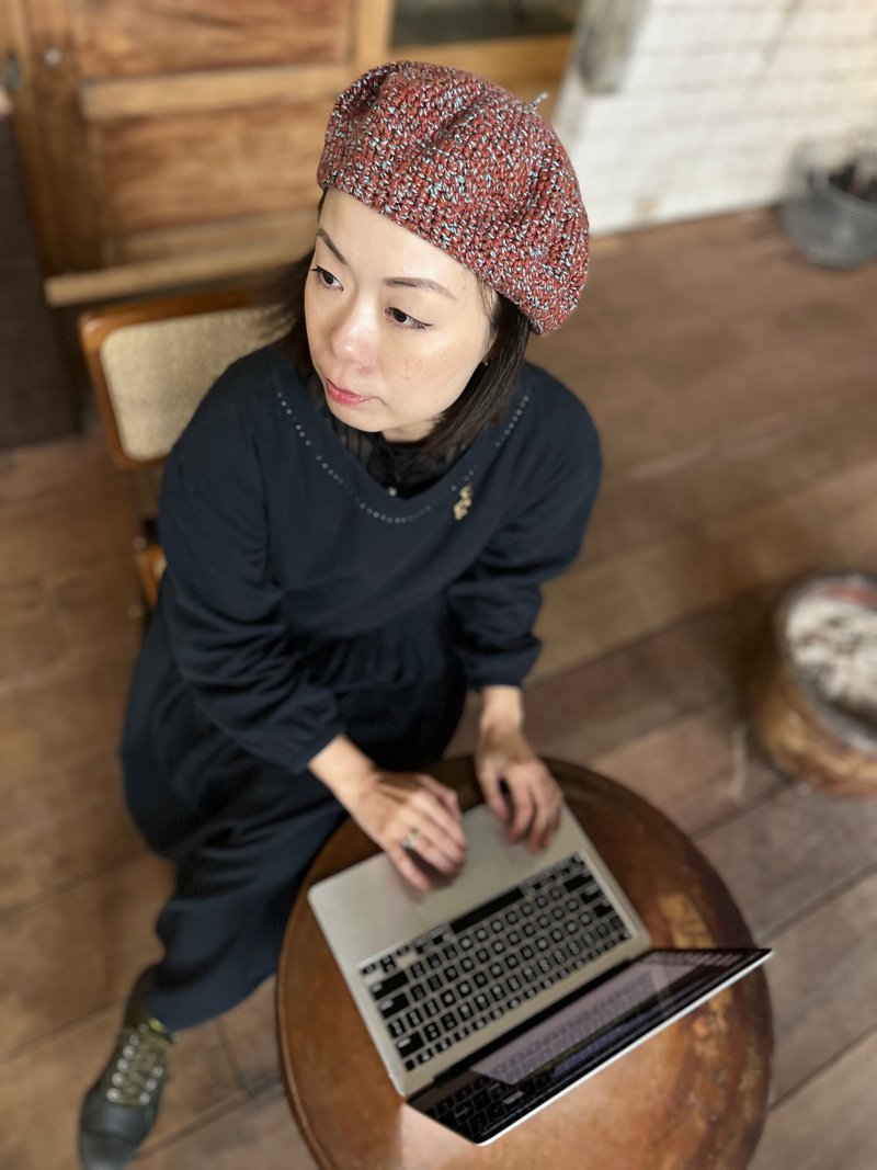 混色有机棉手工钩织贝蕾帽子 - 帽子 - 棉．麻 橘色
