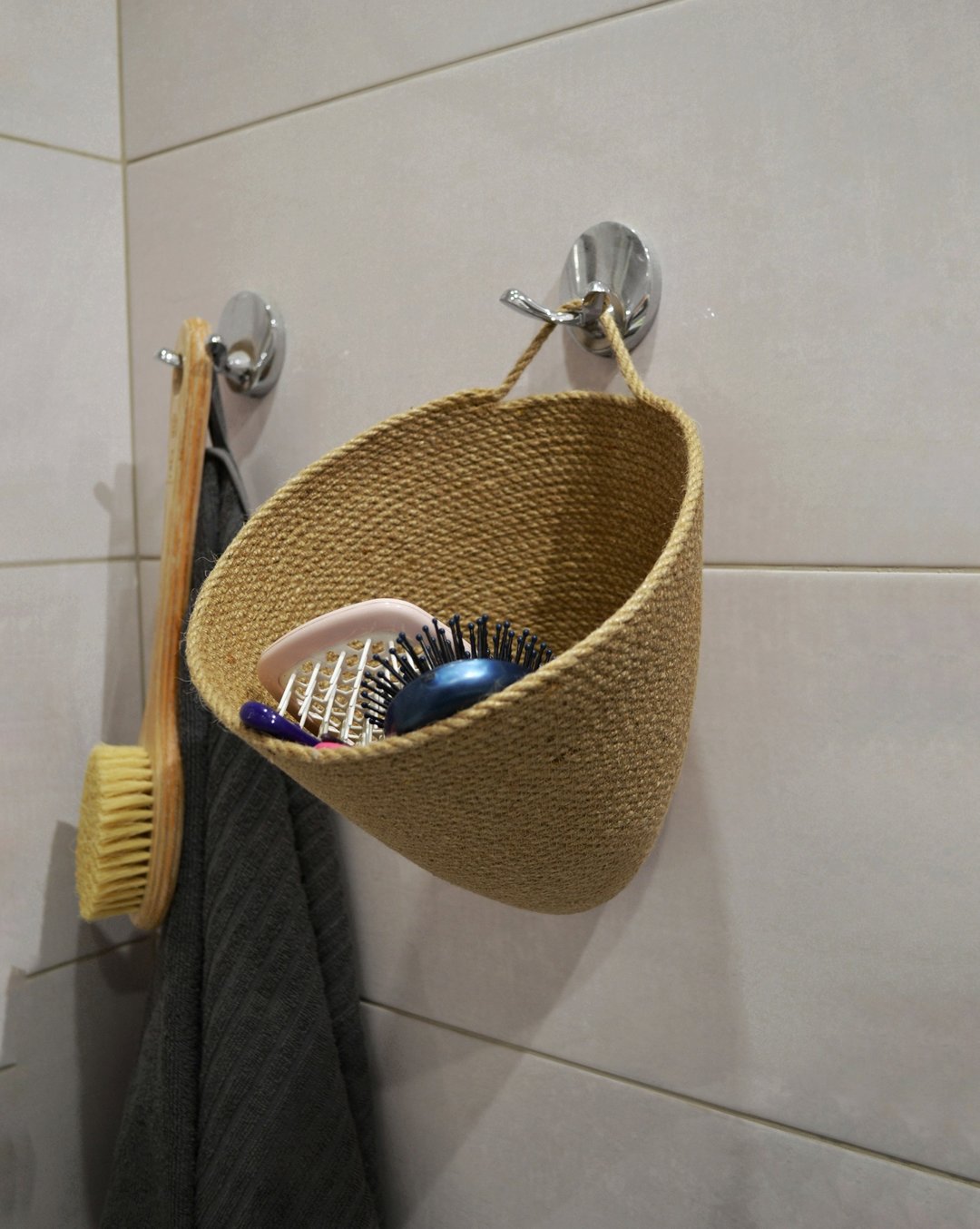 Hanging Wall Baskets , Boho Basket , Jute Baskets , Bathroom and Kitchen Baskets - 收纳用品 - 棉 卡其色