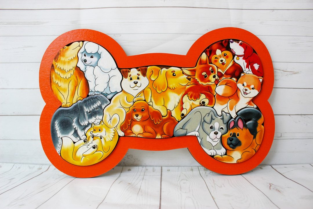 Wooden Puzzle - dogs, Toddler Toys Age 3 4 5 6 year, Wood Montessori animals - 玩具/玩偶 - 木头 金色
