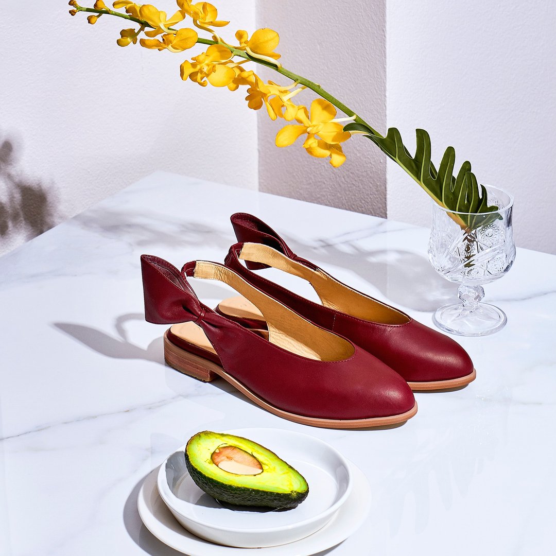 Red Burgundy-CHERRY Slingback Shoes - 女款休闲鞋 - 真皮 红色