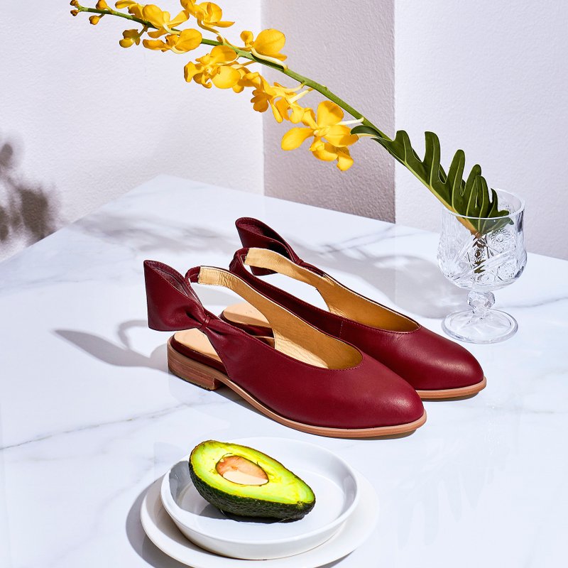 Red Burgundy-CHERRY Slingback Shoes - 女款休闲鞋 - 真皮 红色