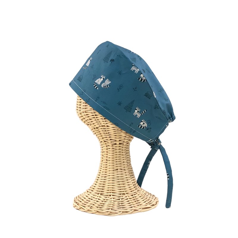 可爱浣熊/医护帽手术帽.烘培工作帽.韩国纯棉.亲肤.透气.不闷热 - 帽子 - 棉．麻 蓝色