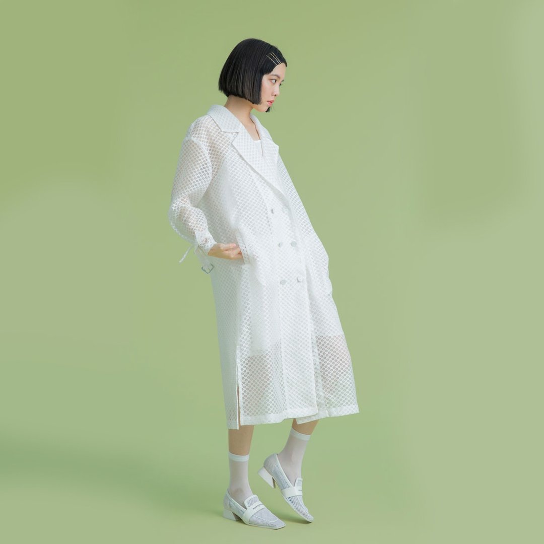 tan tan / 透明花朵外套 - 女装休闲/机能外套 - 棉 白色
