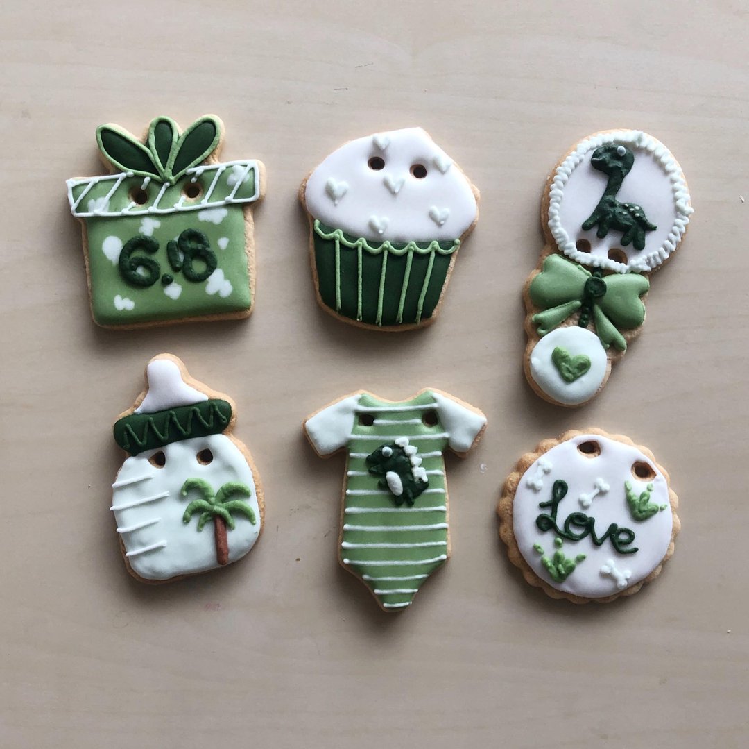 NIJI Cupcake 收涎恐龙森林绿糖霜饼干组合 - 手工饼干 - 新鲜食材 绿色