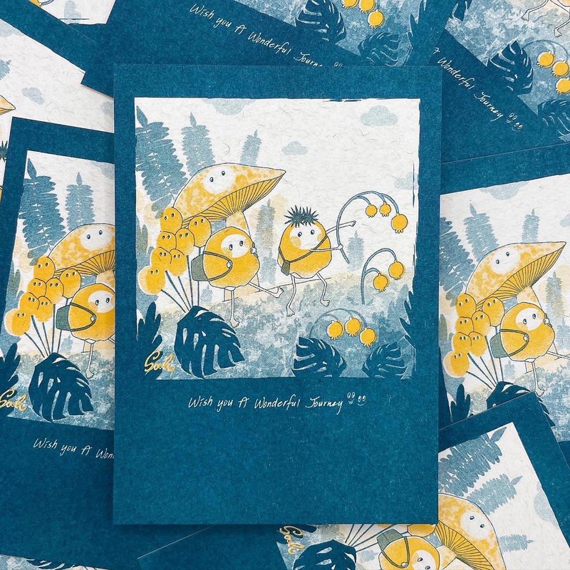 沙粒默-走到森林去-双面明信片-Risograph孔版印刷/卡片-收藏送礼 - 卡片/明信片 - 纸 绿色