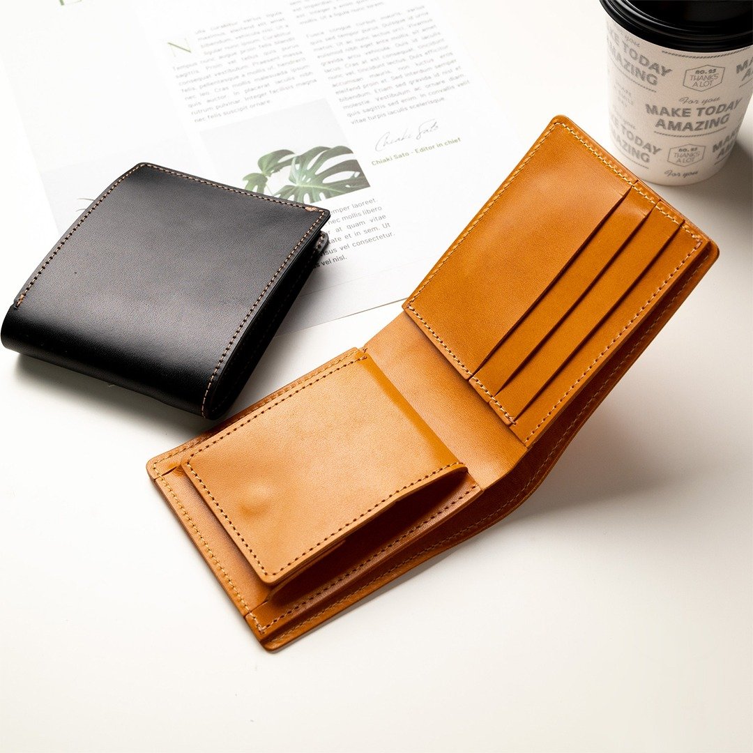 二つ折り财布【S Jeans】本革 Tochigi Leather 钱包 礼物 赠品 HM03K - 皮夹/钱包 - 真皮 咖啡色