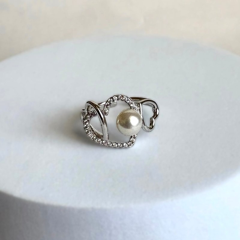 纯银爱心戒指 × Akoya 珍珠 尺寸可调 日本珍珠 pearl ring 珍珠戒指 珍宝戒指 - 戒指 - 珍珠 