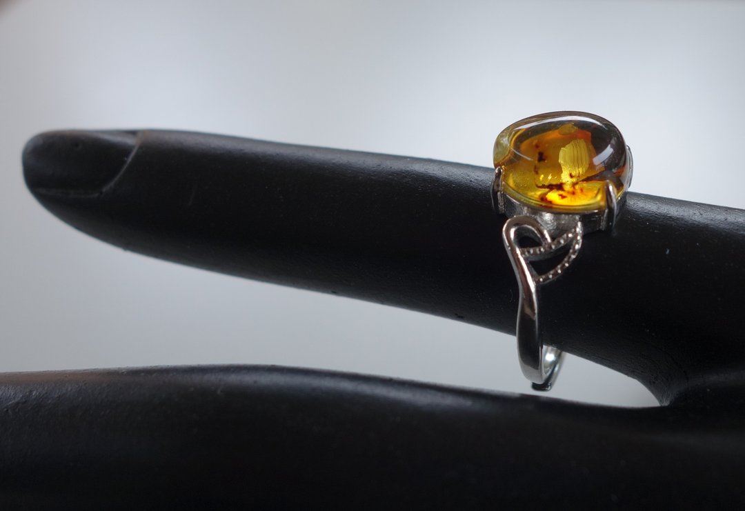 Baltic Amber 琥珀 天然波罗的海 金珀 戒指 2.6克 植物珀 花珀 - 戒指 - 半宝石 金色