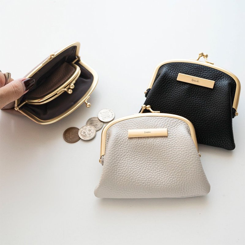 亲子口金小包 【 顶级真皮 Nuance 饰牌 刻名 】 小包 小物收纳包 钱包 零钱包 卡片夹 口金 雕刻 HR32U - 化妆包/杂物包 - 真皮 黑色