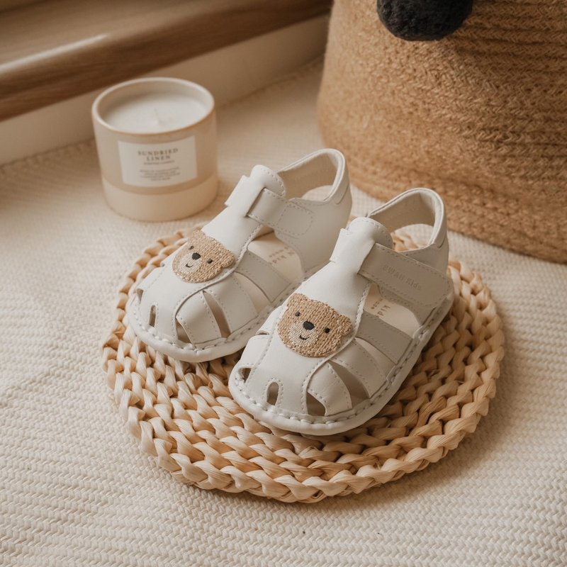 Swan天鹅童鞋-奶茶熊小童宝宝学步涼鞋1641-米色 - 婴儿鞋 - 人造皮革 卡其色