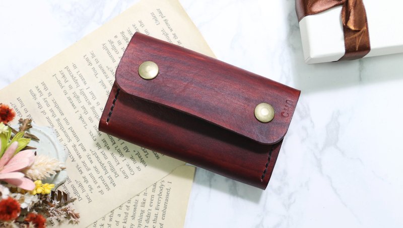 双层风琴皮革名片夹/定制礼物/免费刻字 - 名片夹/名片盒 - 真皮 咖啡色