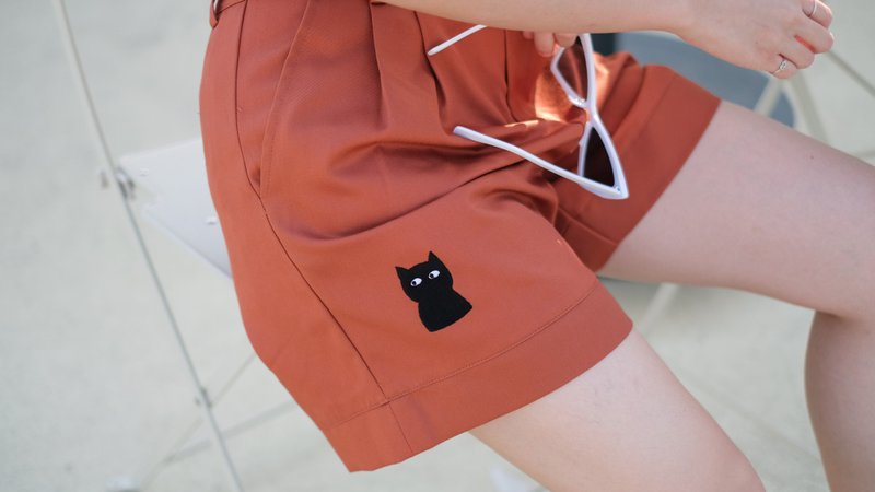 Shorts -Lucky Black Cat 基本款棉质短裤 砖色 papaya color S/M - 女装短裤 - 棉．麻 橘色