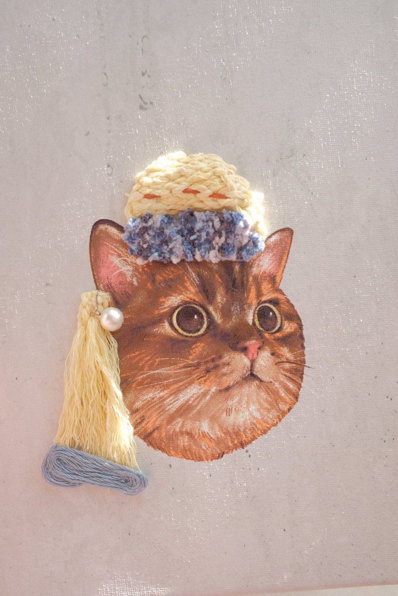 宠物编织画/戴着珍珠耳环的猫/宠物似颜绘/宠物画/定制化礼物/居 - 摆饰 - 棉．麻 