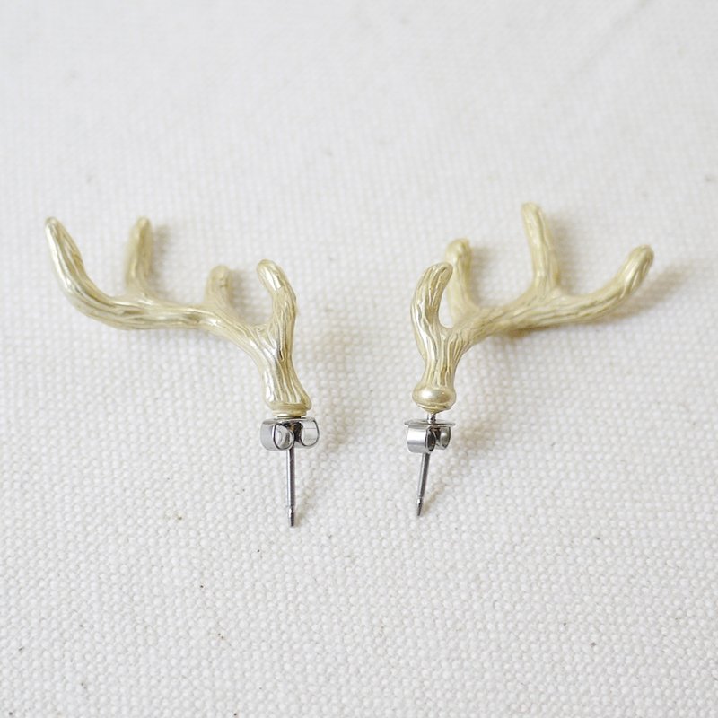 Antlers (Gold) Pierced / Elk Earrings (Gold) PA300GD - 耳环/耳夹 - 其他金属 金色