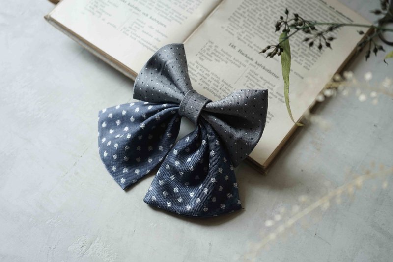 古董领带改制手工领结-银河星空-学院风双层领结别针 - 领结/领巾 - 丝．绢 灰色