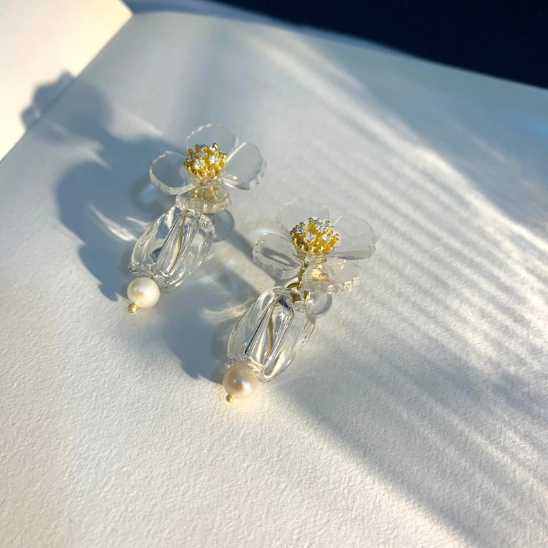 耳环 罂粟花 冰晶花系列 树脂 水钻 银饰 耳夹  礼物 礼盒 情人节 - 耳环/耳夹 - 绣线 多色