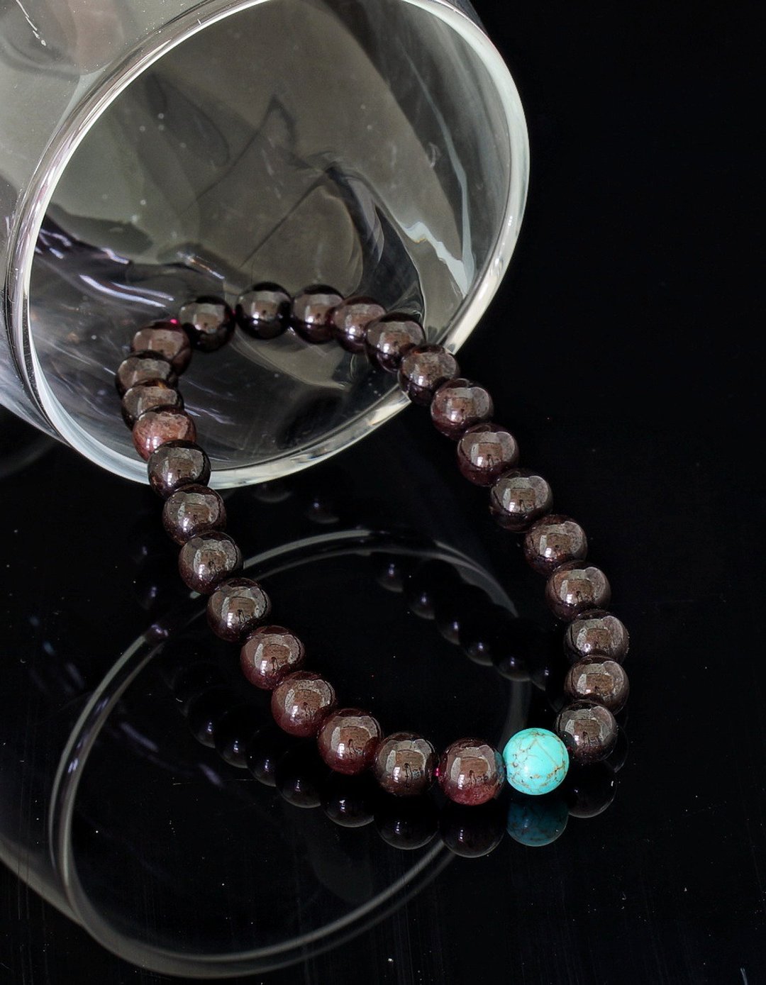 入门级石榴石+松石 6.5mm 手錬 ( Garnet + Turquoise Bracelet ) - 手链/手环 - 水晶 