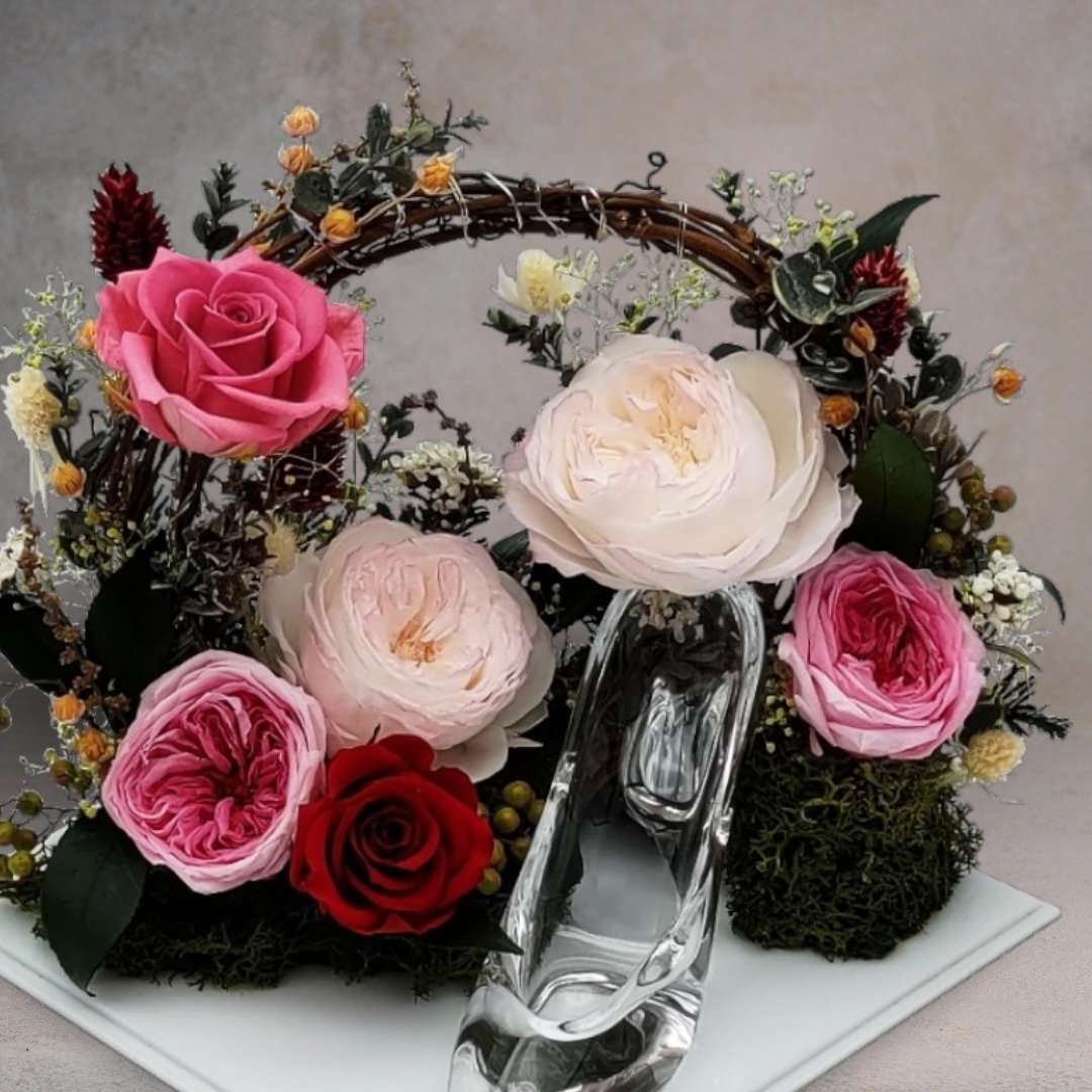 永生花玻璃鞋【薄红】| 求婚礼物 女友生日 灰姑娘不凋花 纪念日 - 干燥花/捧花 - 压克力 红色