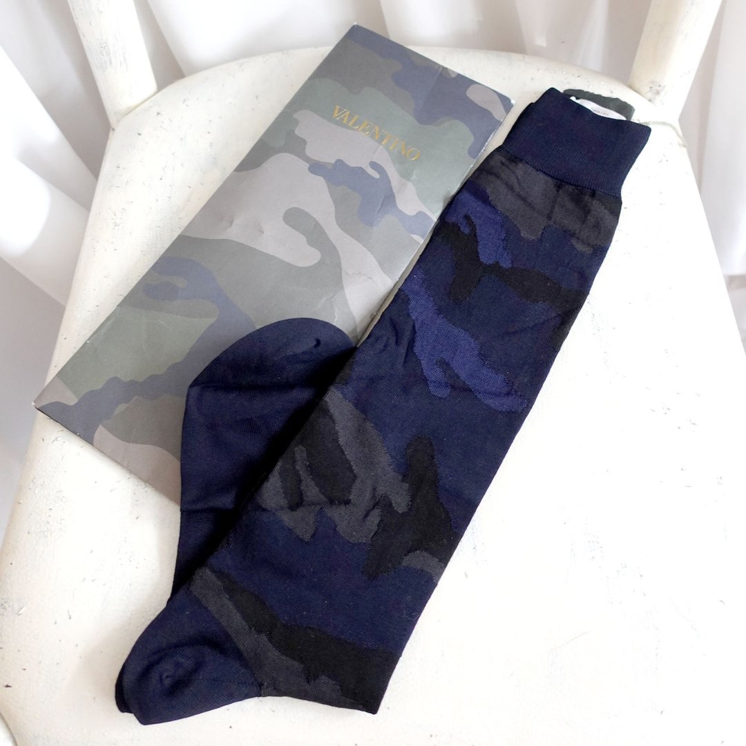 Valentino 蓝色迷彩长袜 S码 适合23-27CM脚掌 全新 有卡套包装 - 袜子 - 棉 蓝色
