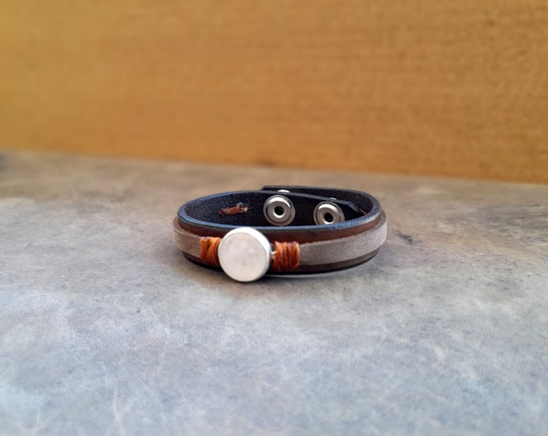 玫瑰石英心形皮革手链袖口 - 手工制作的爱之石磨损关闭 - 手链/手环 - 宝石 咖啡色