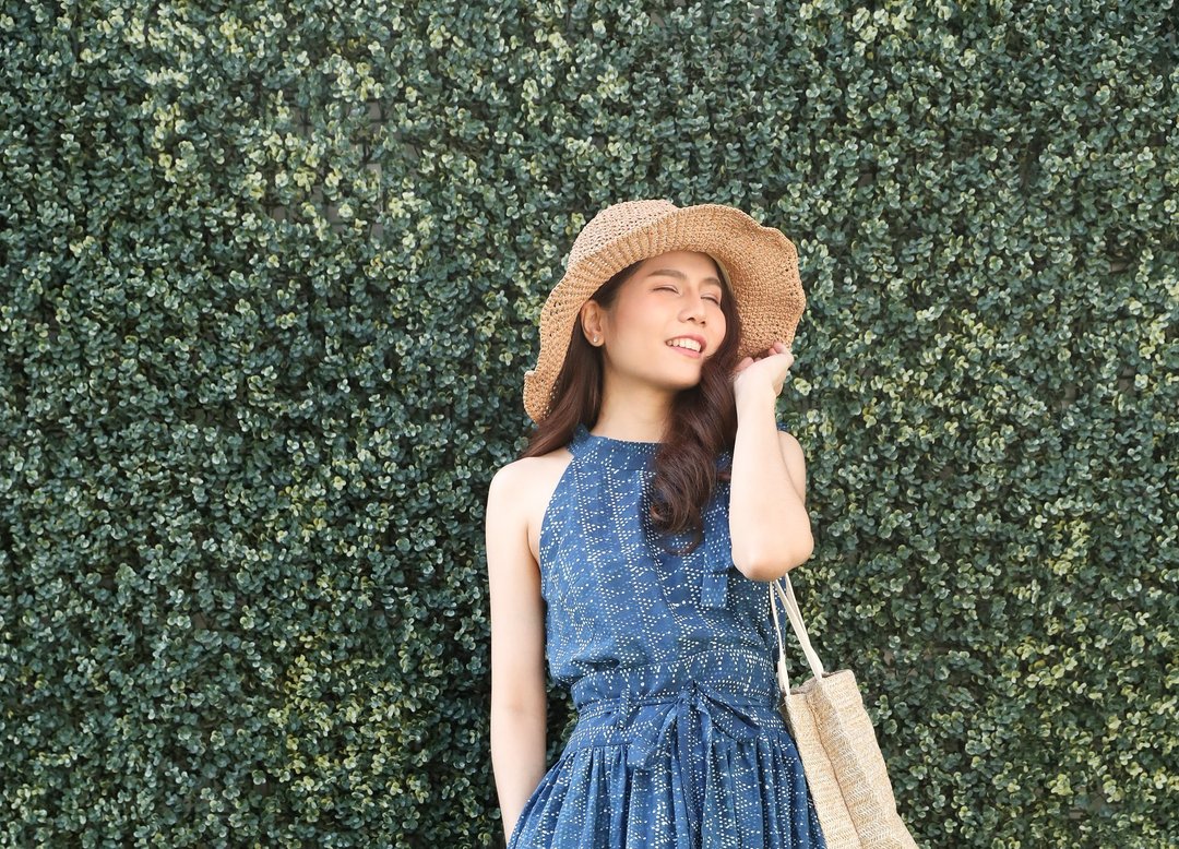 Cotton Halter Neck Top - Blue - 女装上衣 - 棉 蓝色