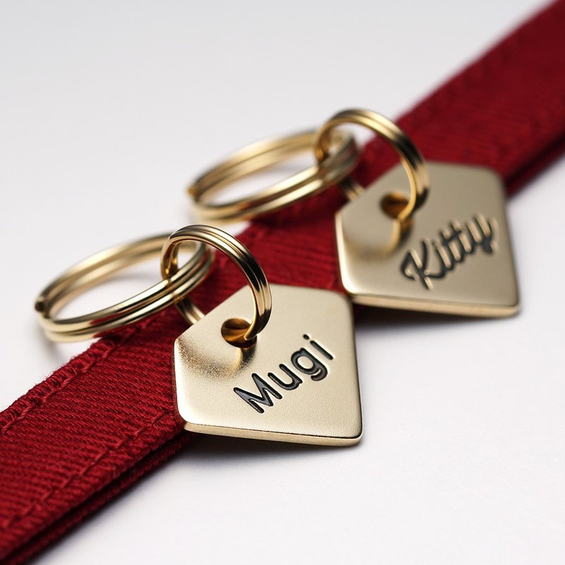 猫咪遗失标签 -宝石形状 - [黄铜/黄铜] 猫名牌、铭牌、姓名牌、电话号码、双面雕刻、吊饰、钥匙圈 - 其他 - 铜/黄铜 金色